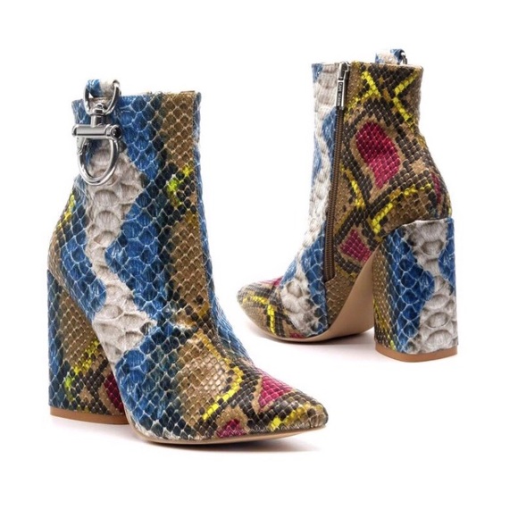 Cape Robbin Shoes - Cape Robbin Triangle Multicolor Snake-Print Bootie